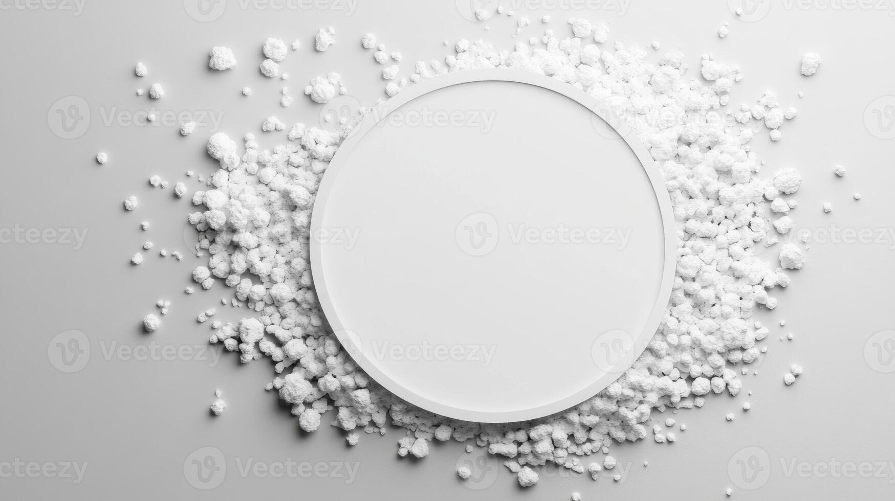 White surface with scattered particles around a circular dish photo
