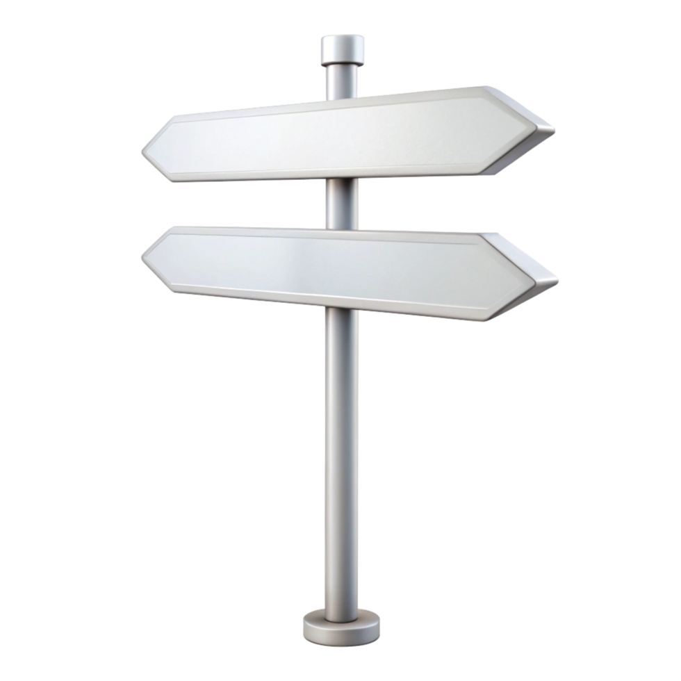 Sculptural arrow direction sign with 3D elements is isolated on transparent background png