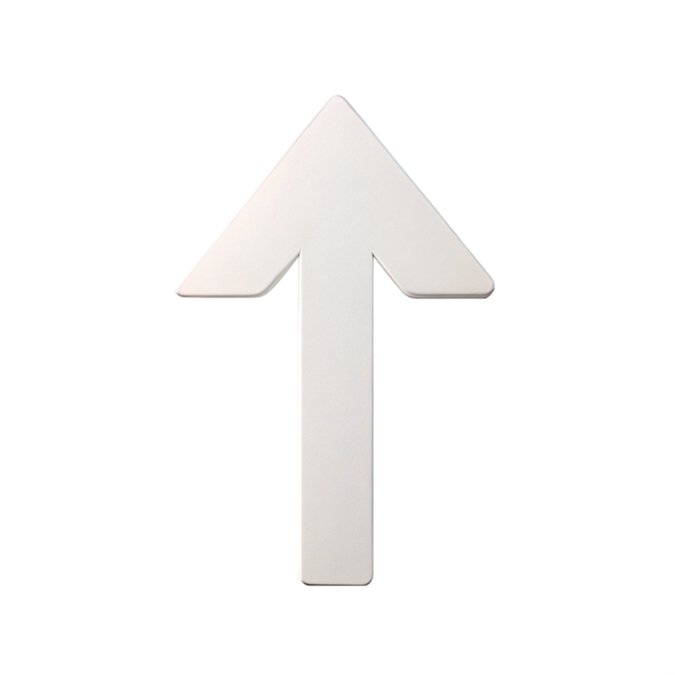Minimalist arrow direction sign pointing up is isolated on transparent background png