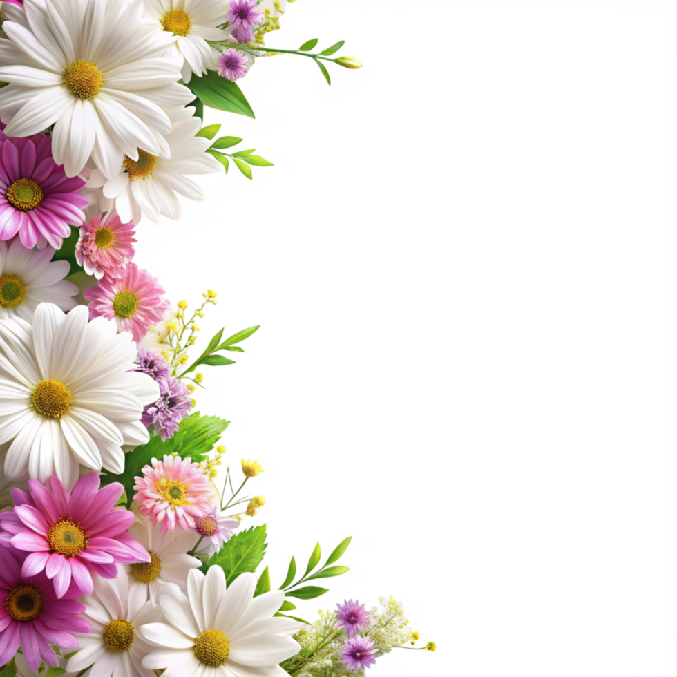 3d beautiful flowers corner frame is isolated on transparent background png
