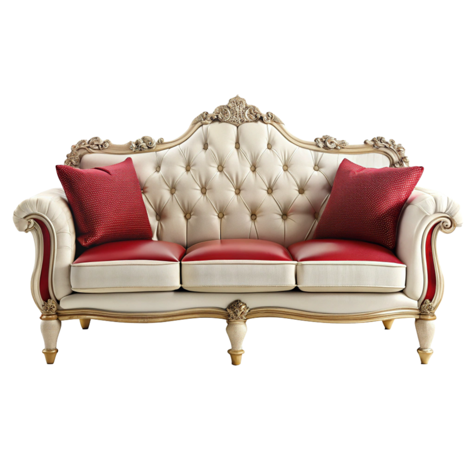 white and red sofa is isolated on transparent background png