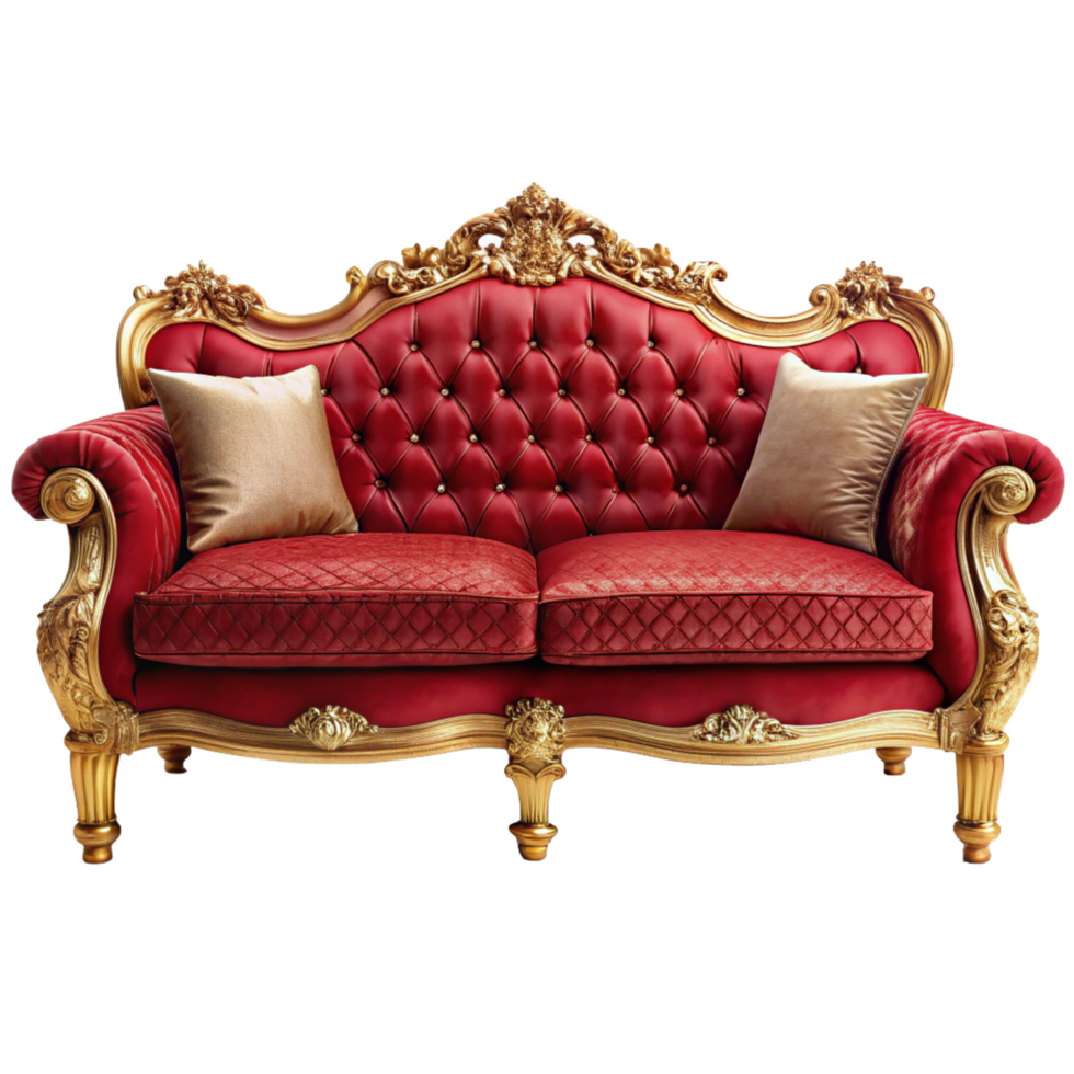3d beautiful luxury red and white sofa is isolated on transparent background png