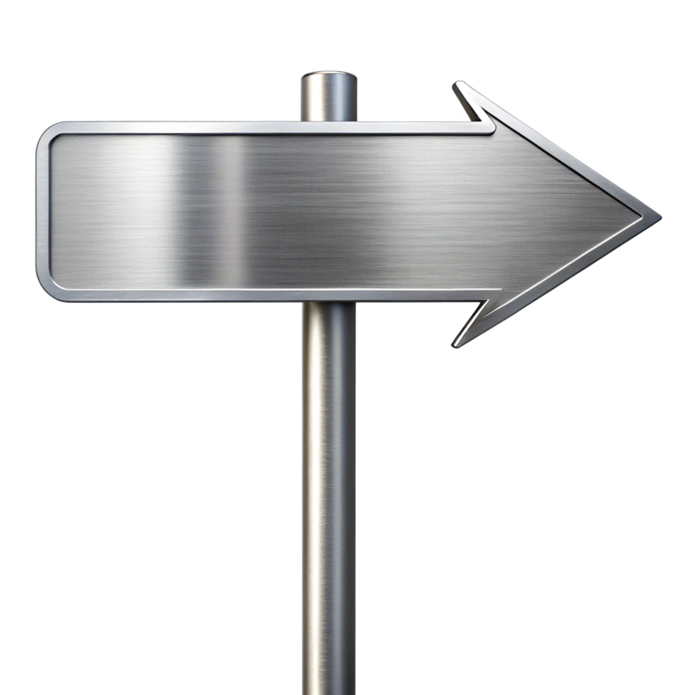 Sleek and modern arrow direction sign in metallic finish is isolated on transparent background png