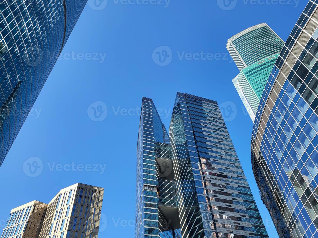 Moscow, Russia 09 10 2024 The Federation skyscrapers in the business district of Moscow City rise against the background of the blue sky. Modern architecture, background. photo