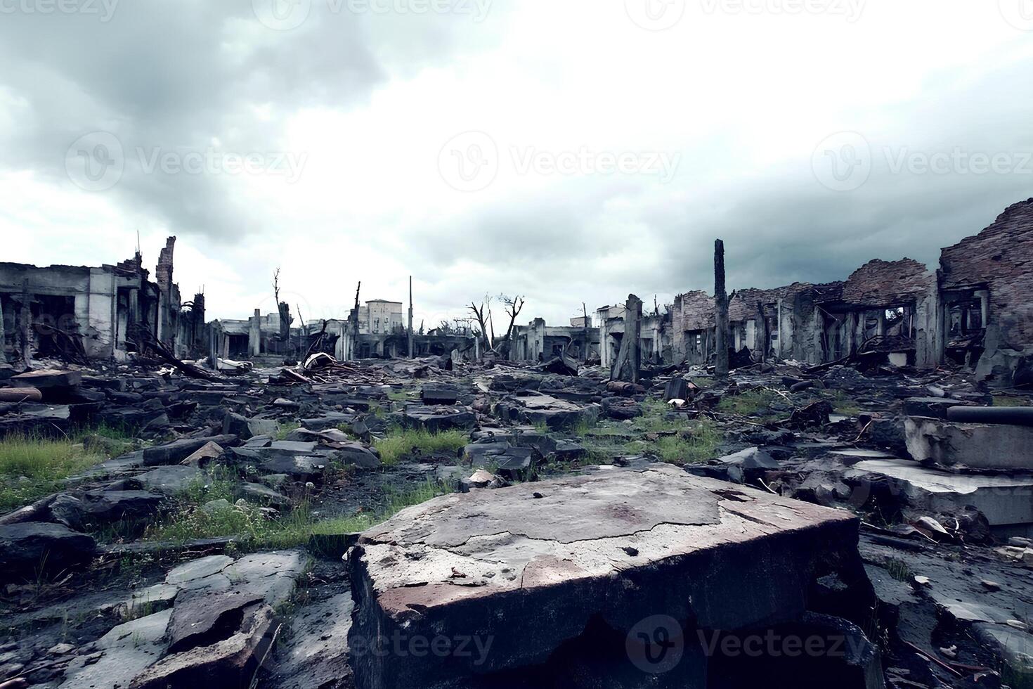 A dramatic view of the ruins of a heavily polluted industrial factory, once one of the most polluted towns in Europe, showcasing the environmental devastation and decay of the site photo