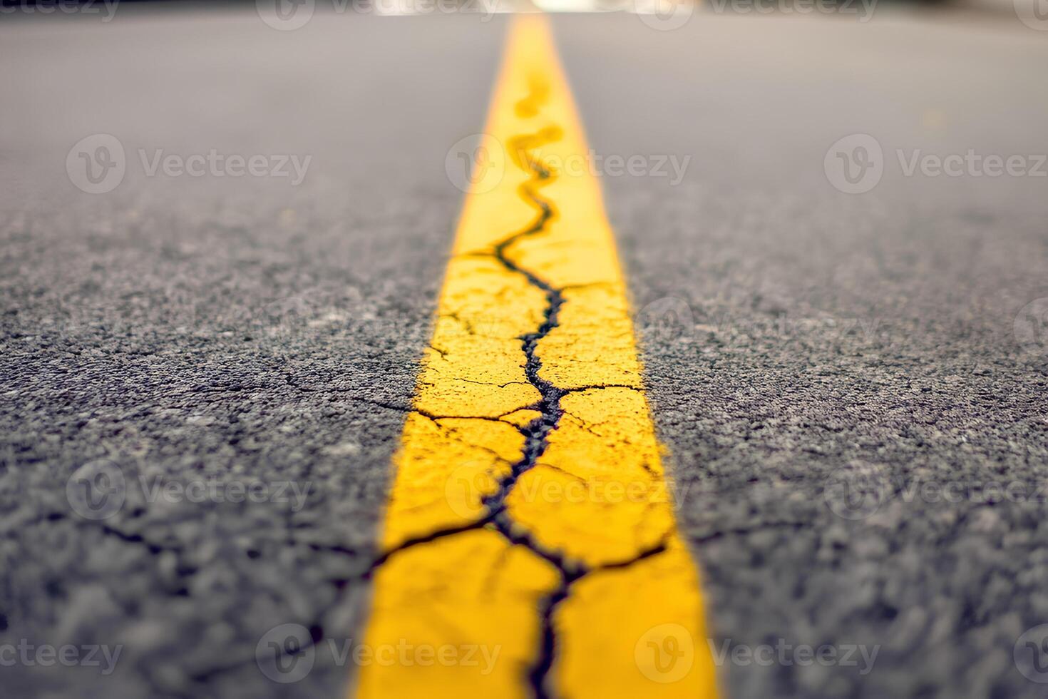 Close-up shot of a yellow line on an asphalt road, symbolizing direction, journey, and movement in a conceptual style photo