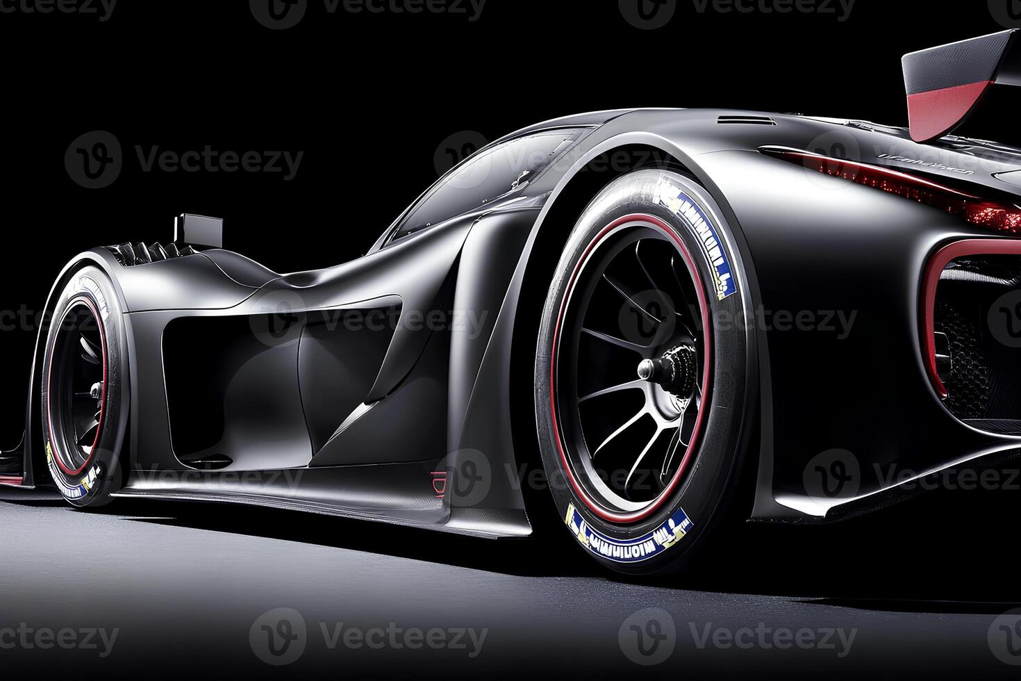 A sleek, brand-less generic concept car displayed against a black background, highlighting its futuristic and innovative design photo