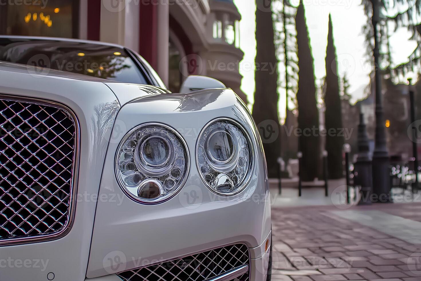 A pristine white Bentley luxury car with the door slightly open, showcasing elegance and sophistication photo