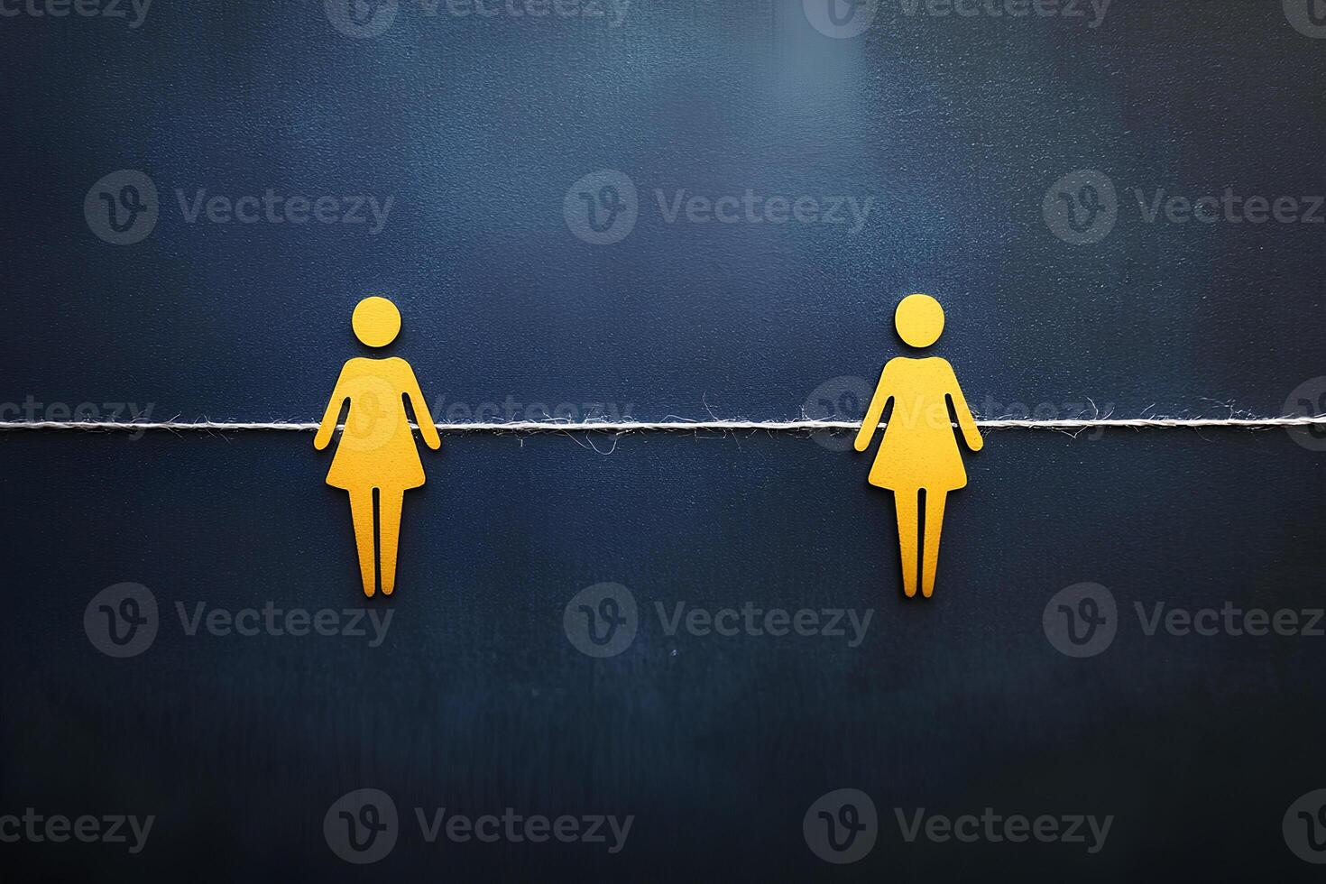 Cutout paper man and woman figures clipped to a rope with clothespins on a dark background photo