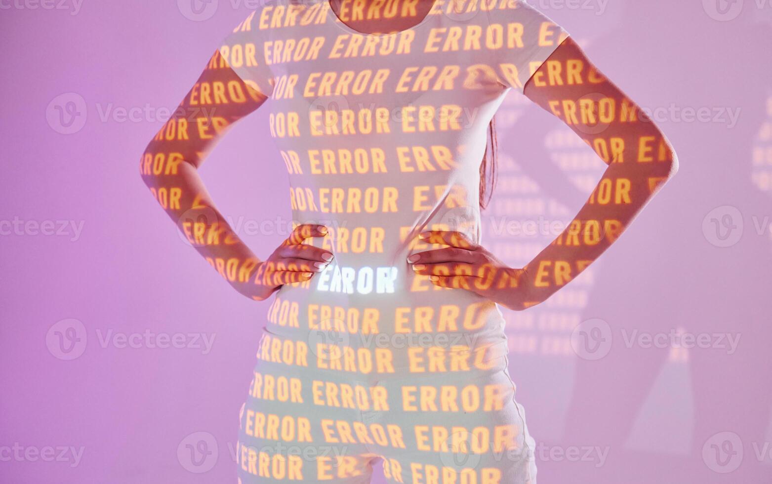 A woman in a white dress with the words error error on it photo
