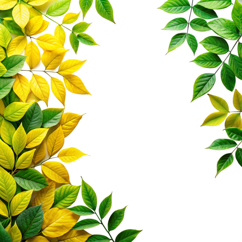 green and yellow leaves corner frame is isolated on transparent background png