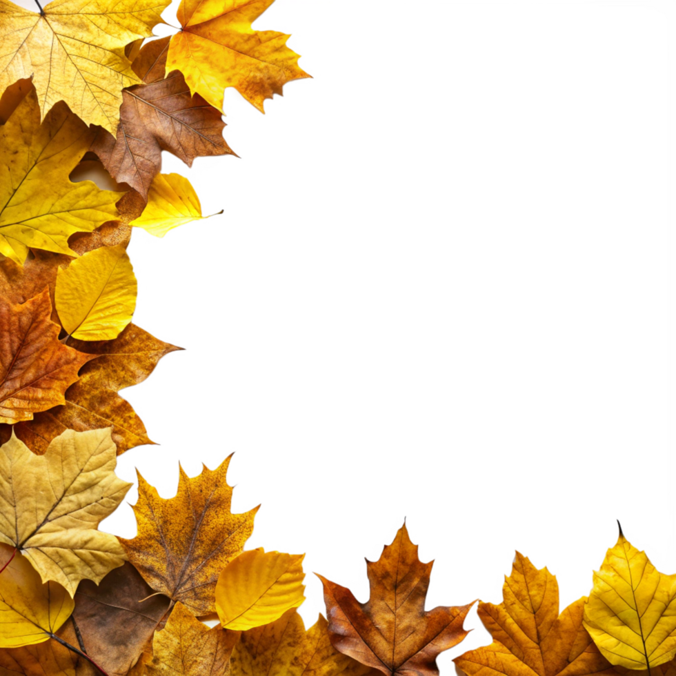 yellow and brown leaves corner frame is isolated on transparent background png