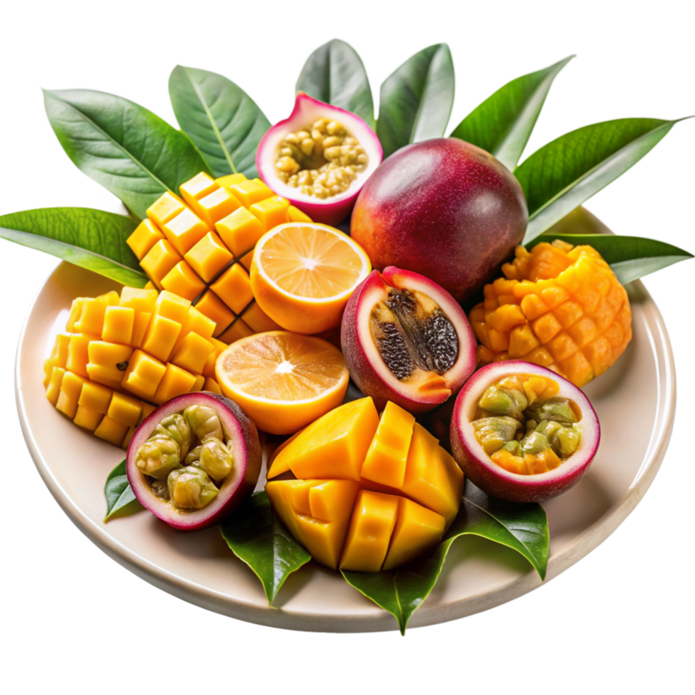 tasty fruit platter with mango slices is isolated on transparent background png