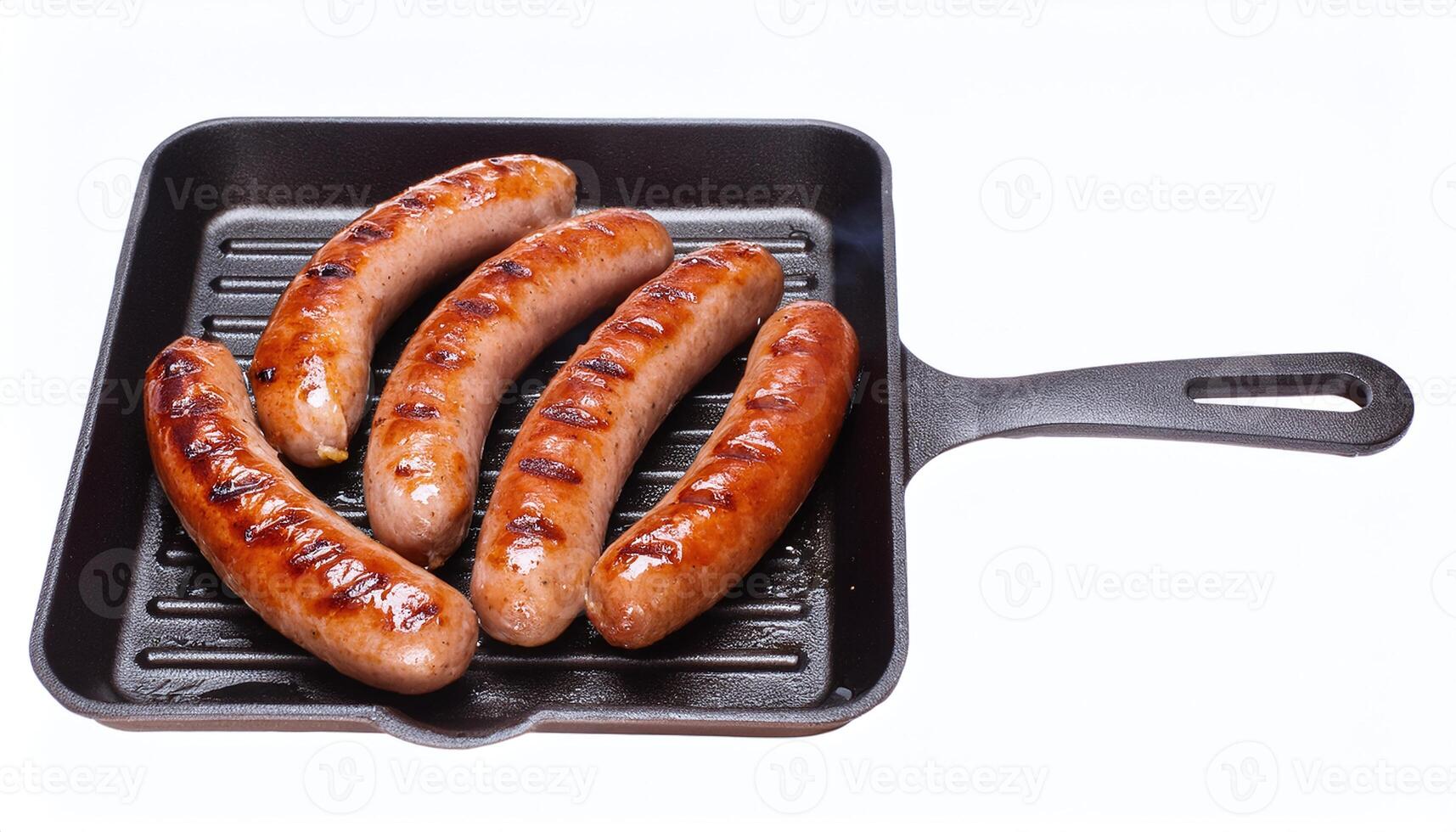 Sausages in Pan on White Background photo