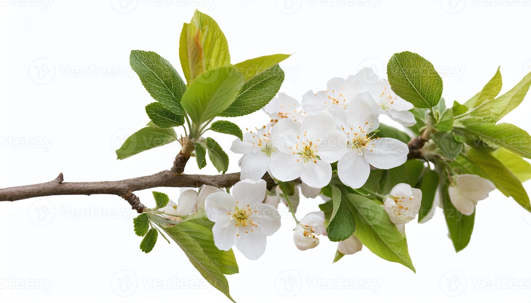 White Spring Blossom Tree Branch on White Background photo
