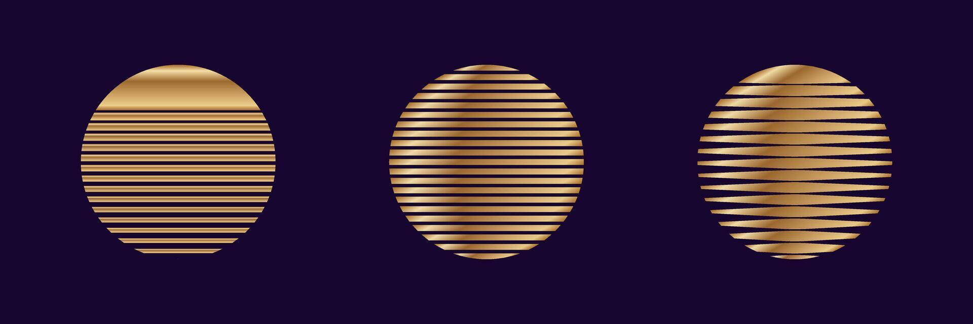 Golden ovals with striped patterns on dark background vector
