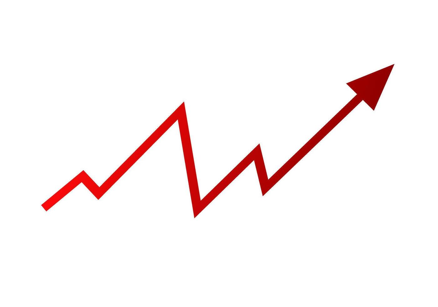 Red arrow rising in zigzag pattern on white background vector