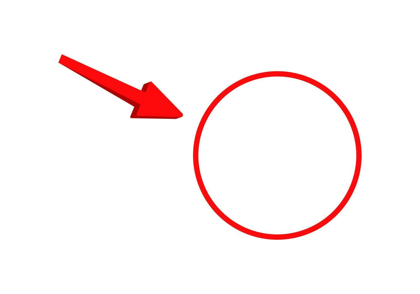 Red arrow pointing at red circle vector