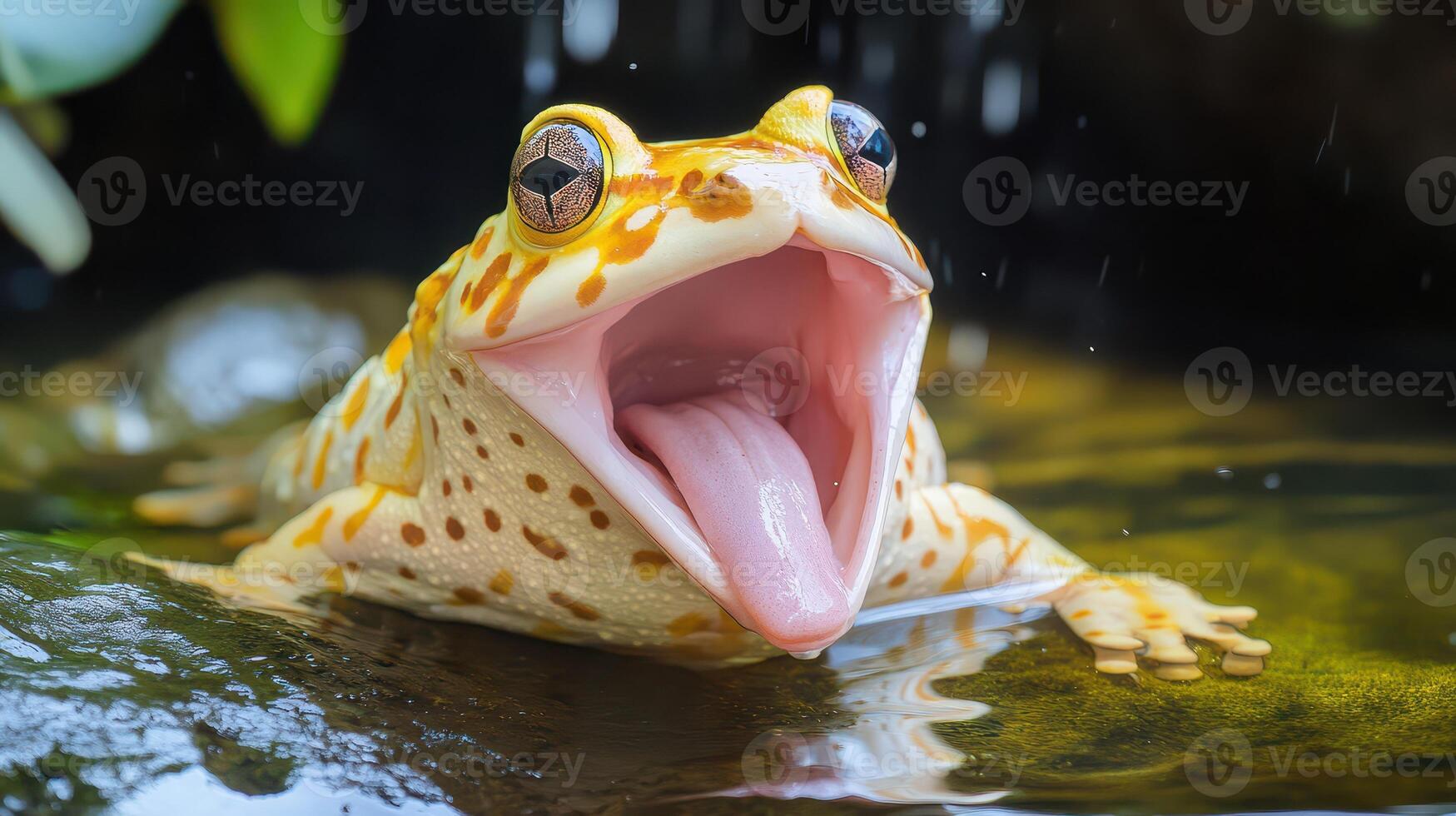 A frog with its mouth open in the water photo