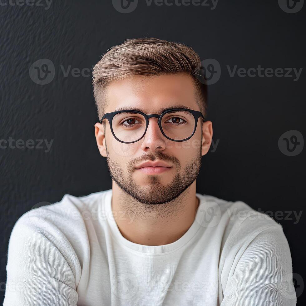 A man with glasses and a white shirt photo