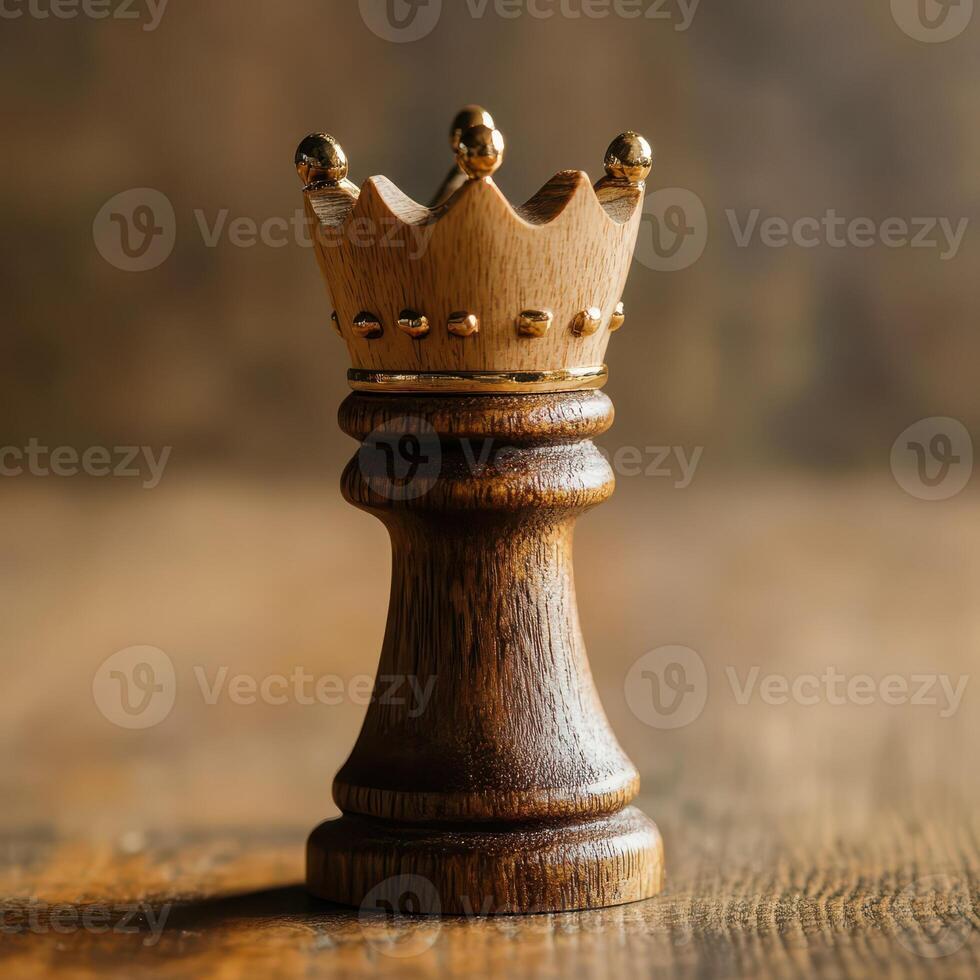 A wooden chess piece with a crown on top photo