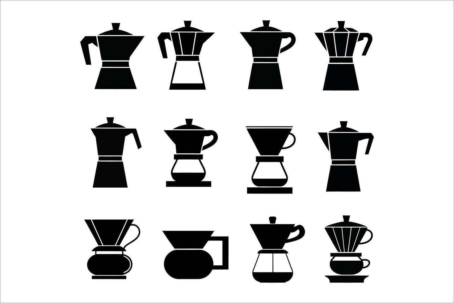 Coffee Maker Icons Set. Espresso, Maker Pot, and Pour Over Symbols vector