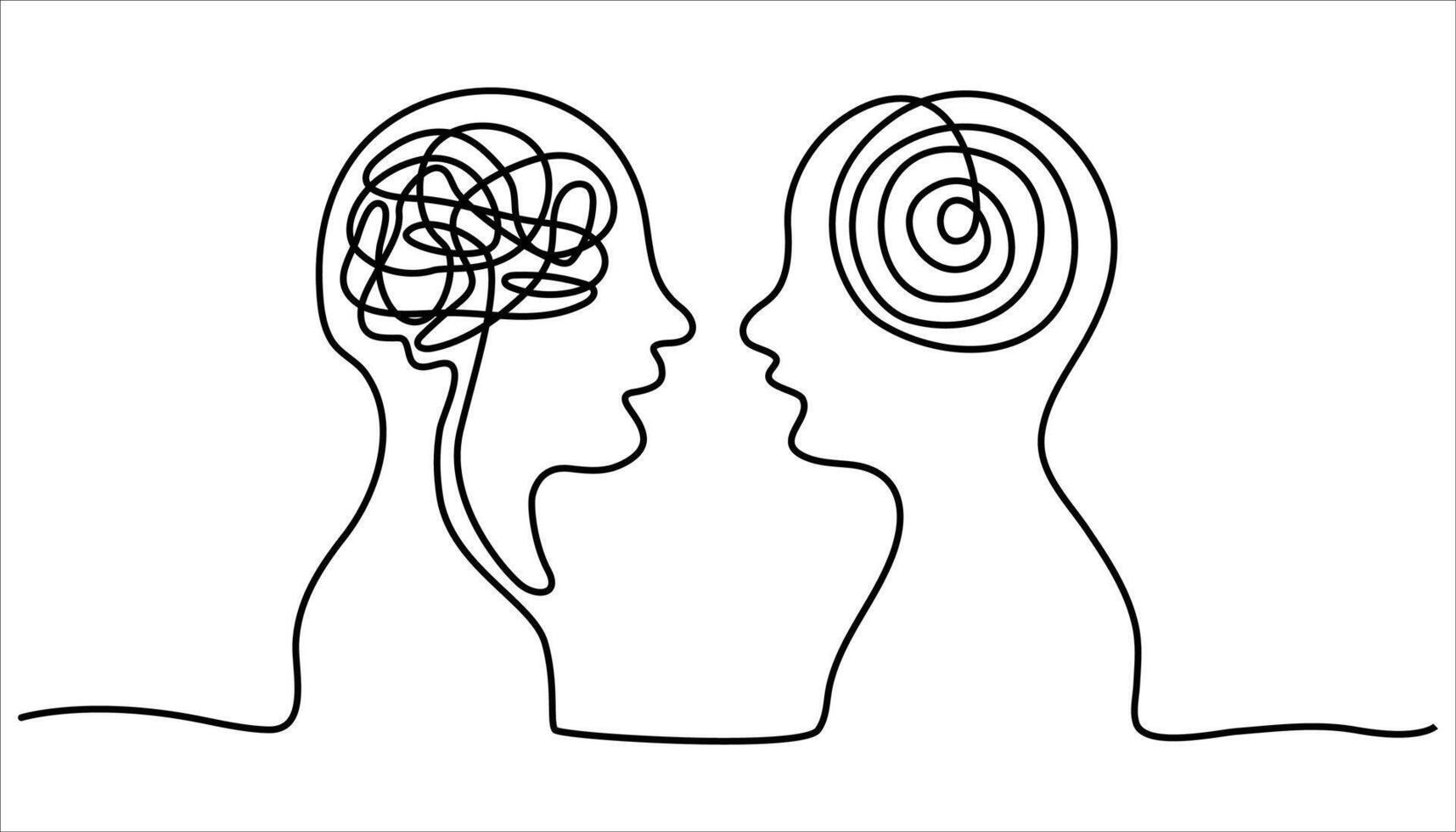 Confusion and Clarity Mindset Illustration. Continuous One Line Drawing. vector