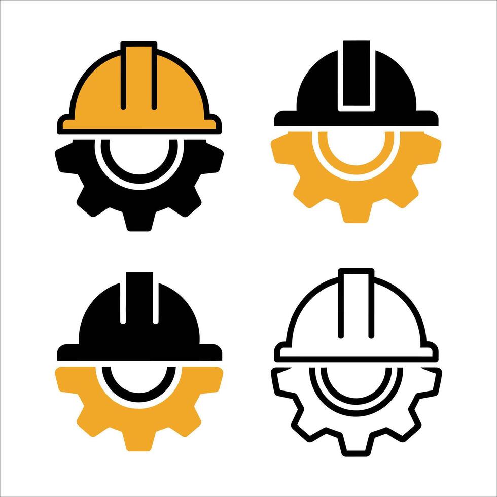 Construction Gear Icon. Hard Hat and Cogwheel Symbol vector