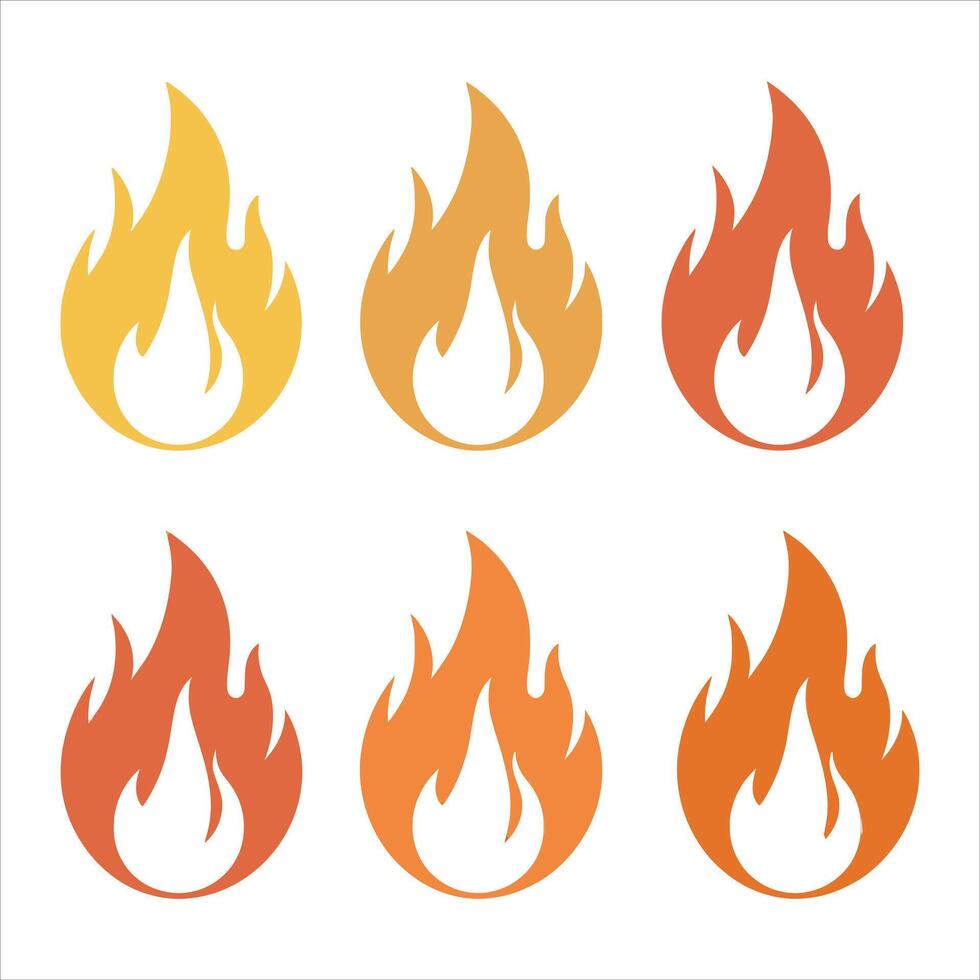 Fire Flame Icon Set Burning Heat Symbols vector