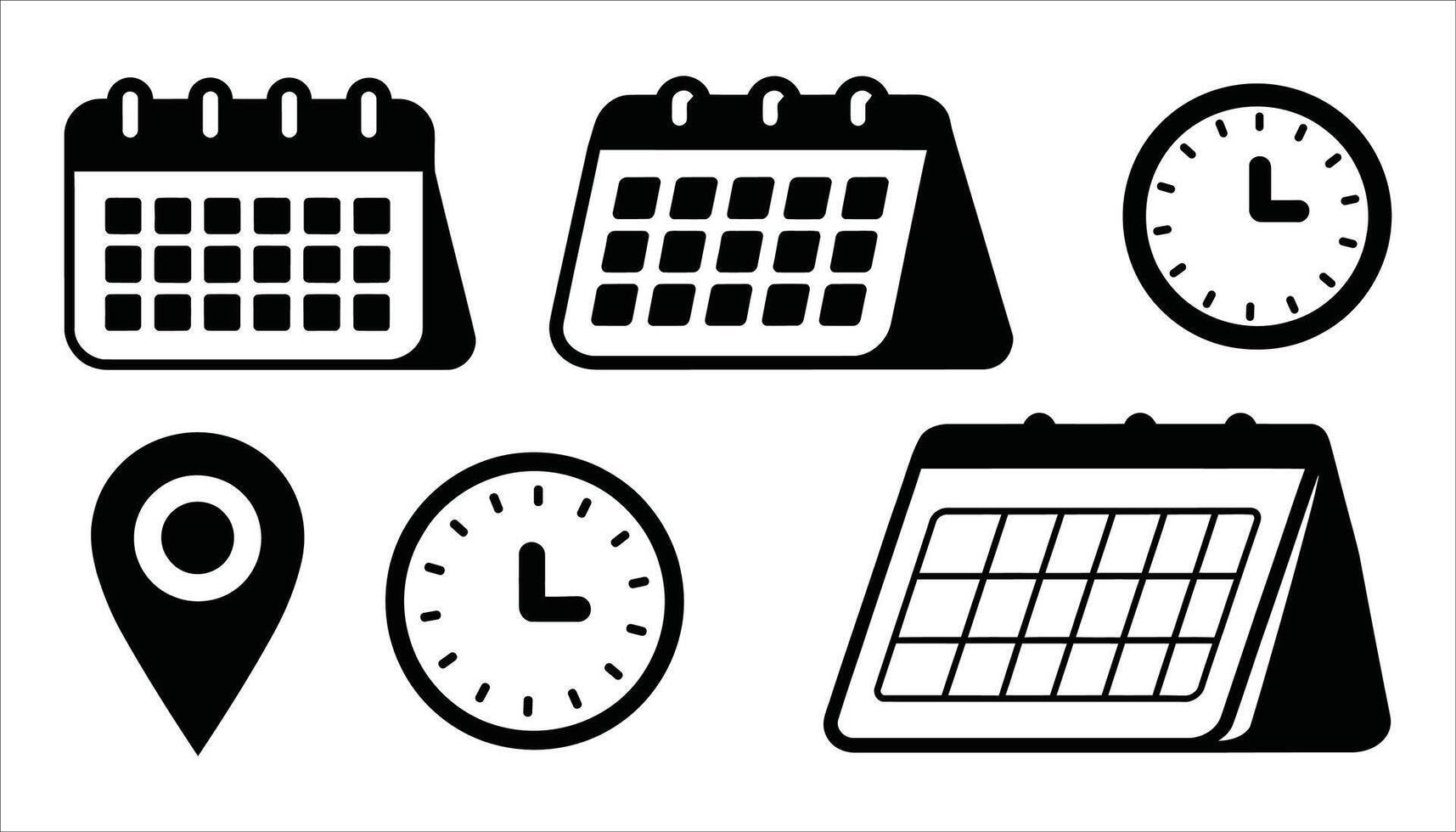 Calendar and Clock Icon Set. Schedule, Date, and Time Symbols vector