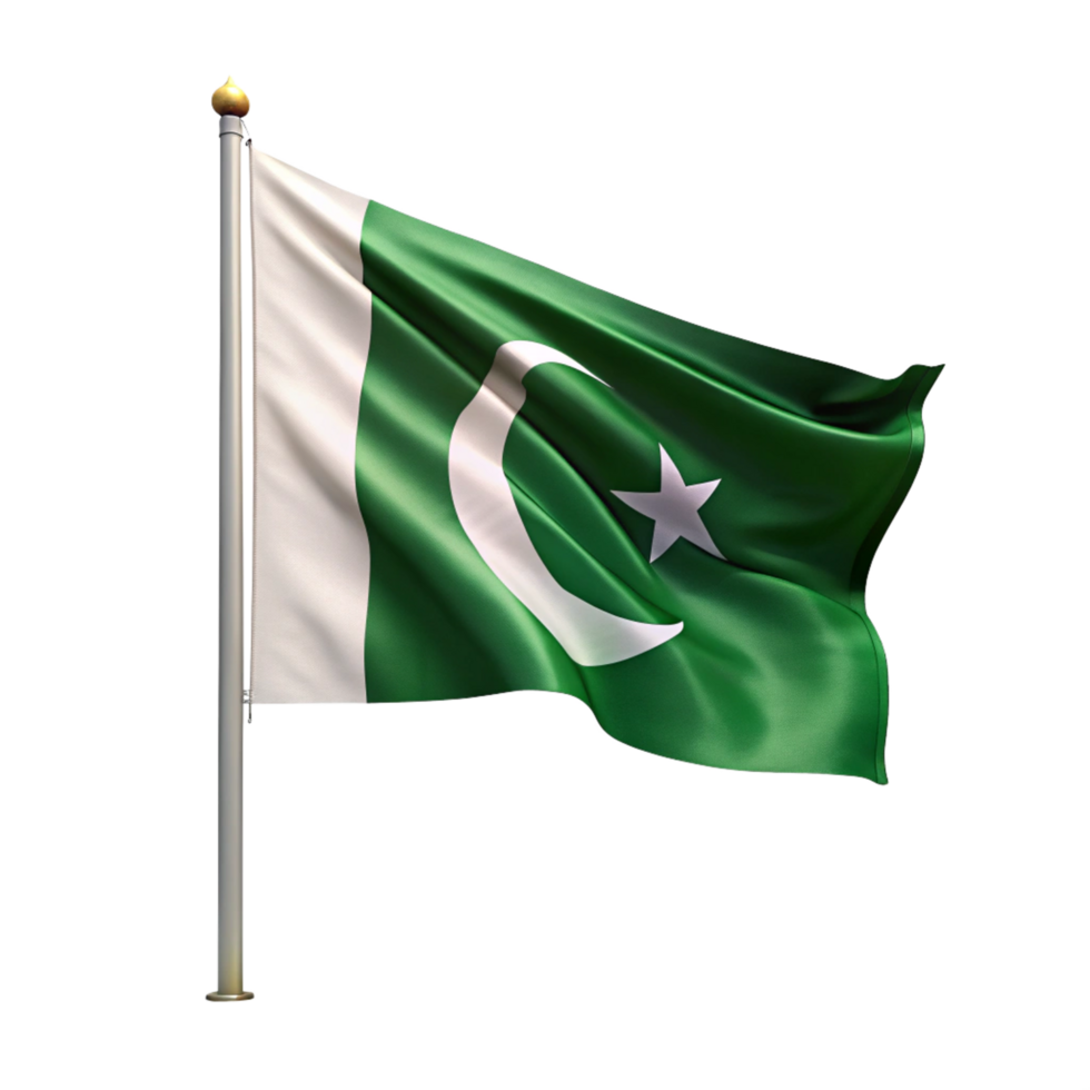 white and green Pakistan flag is isolated on transparent background png