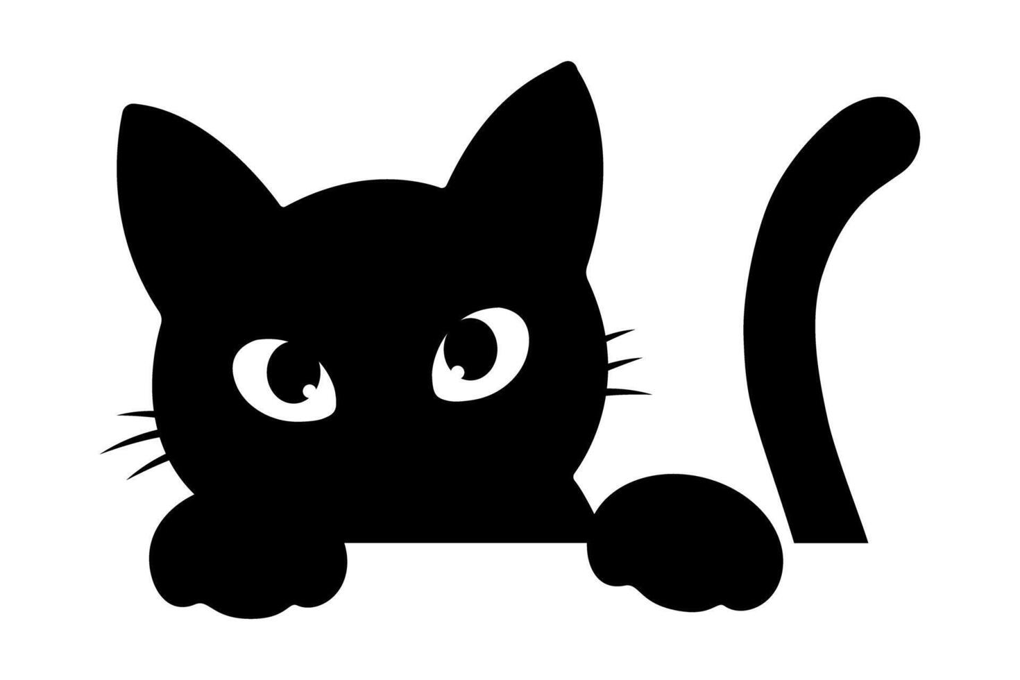 Silhouette of a mysterious cat peeking. illustration vector