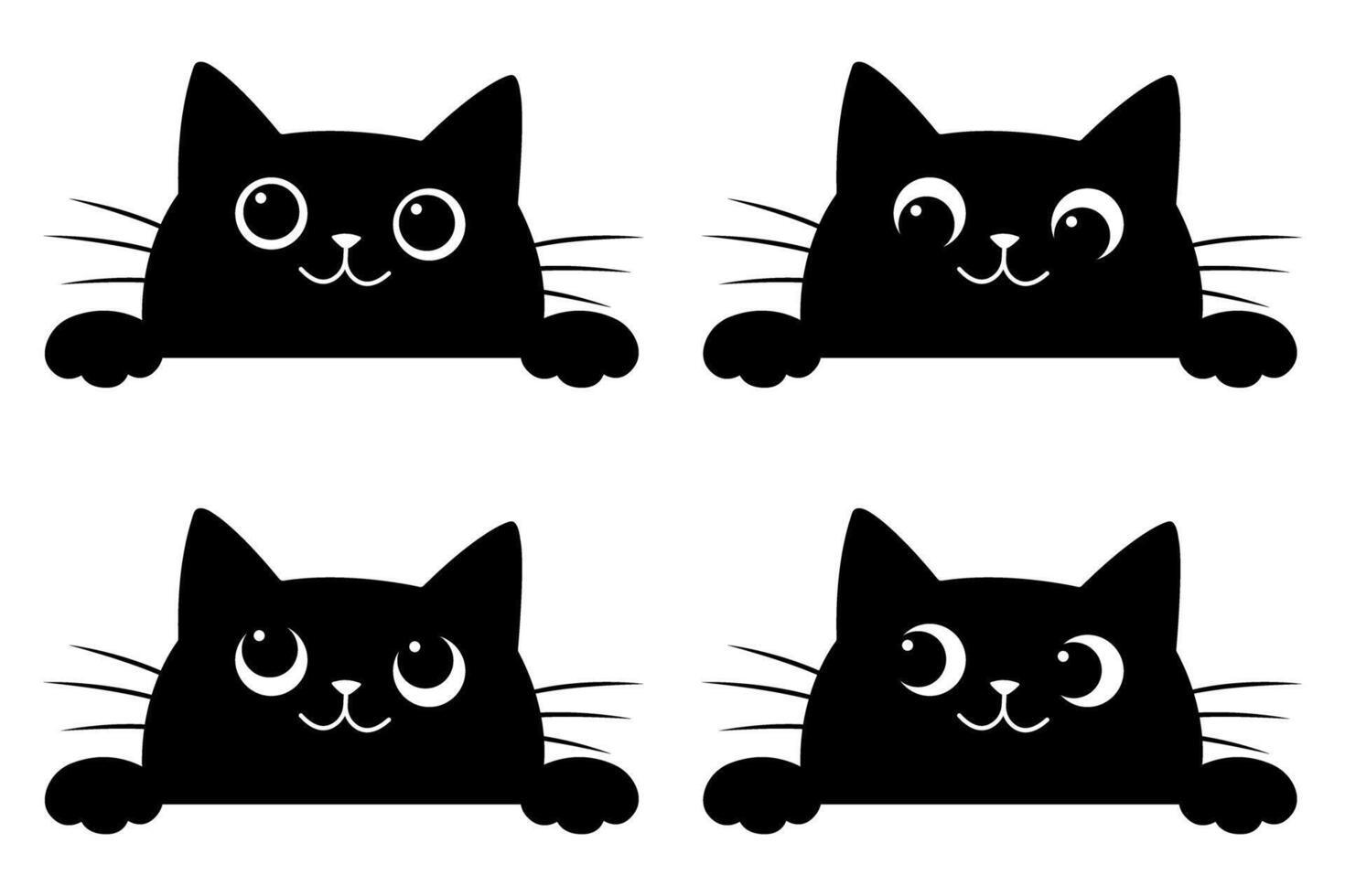 Set of Cute kitten peeking with big eyes clip art illustration vector