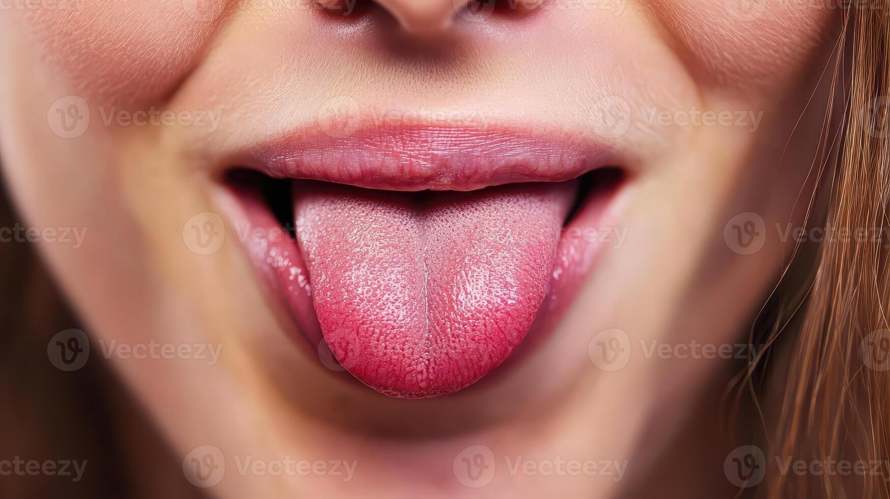 A woman with her tongue sticking out photo