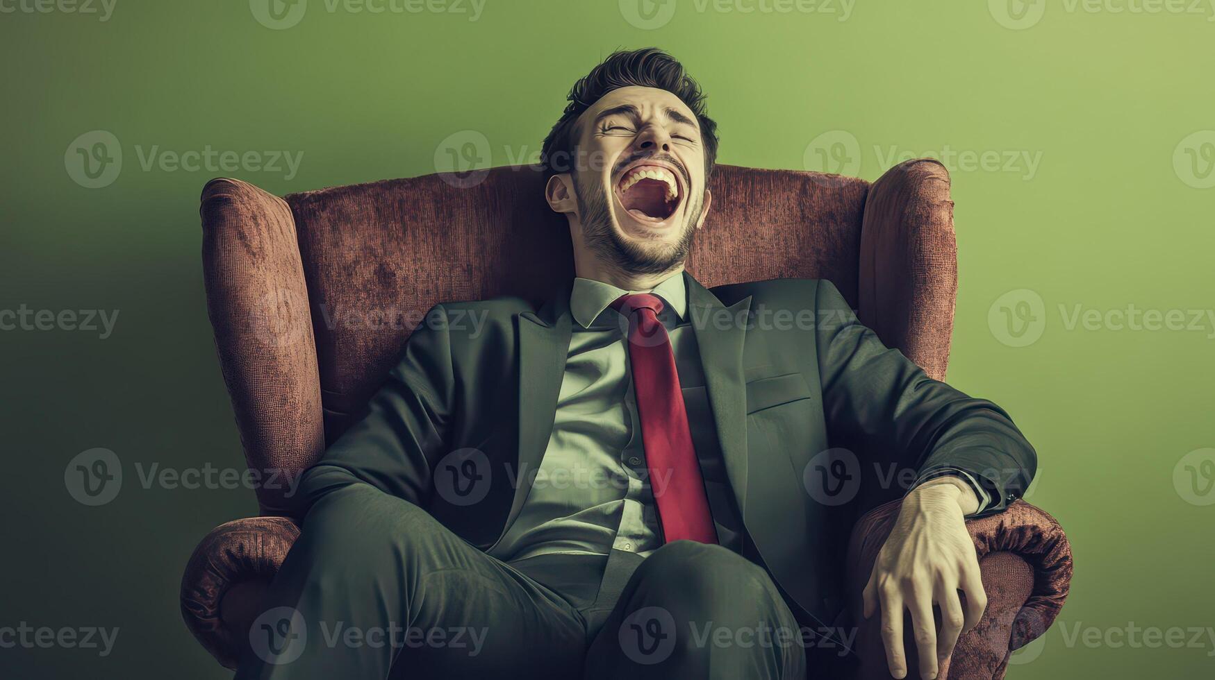 A man in a suit and tie is laughing photo