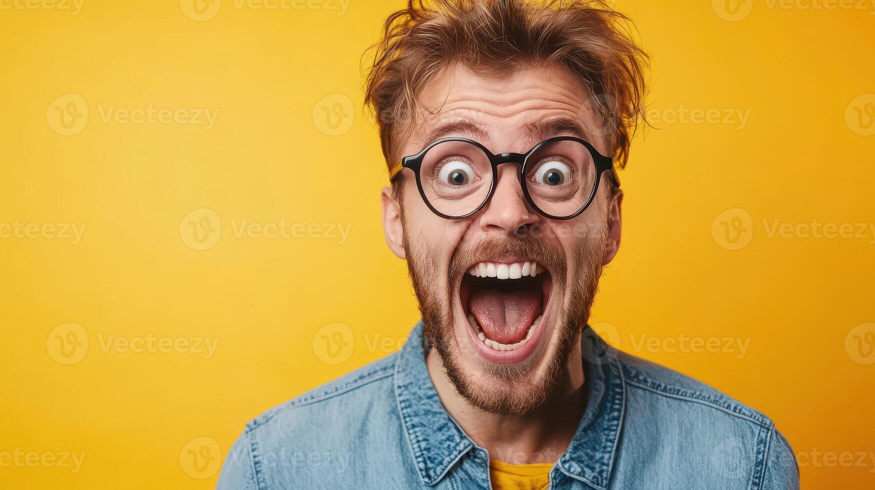 A man with glasses and a beard is making a funny face photo