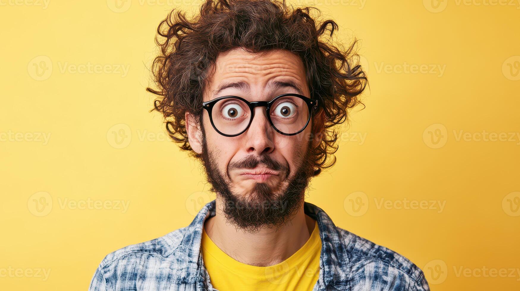 A man with glasses and a beard is looking at the camera photo