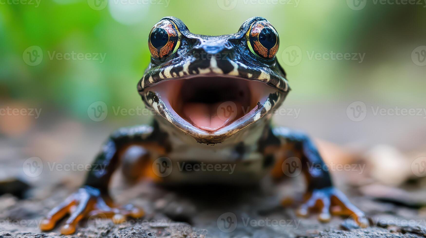 A frog with its mouth open and its eyes wide open photo