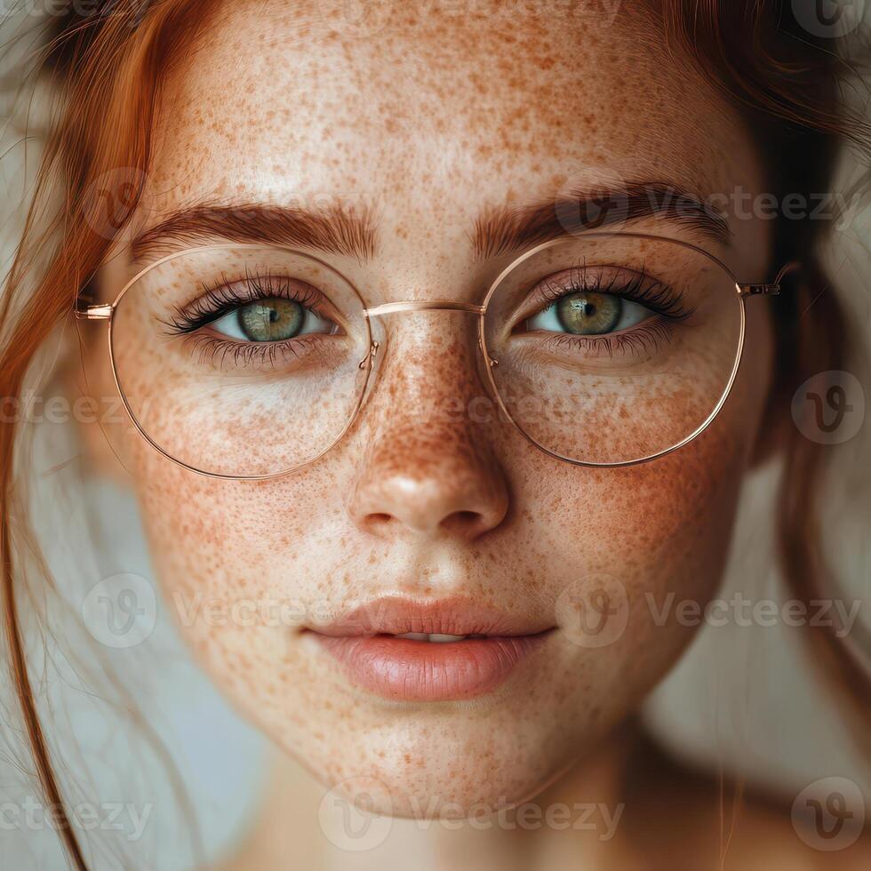 A woman with freckles on her face photo
