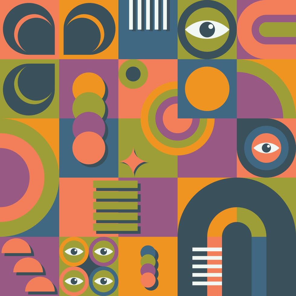Rainbow Bauhaus Pattern vector