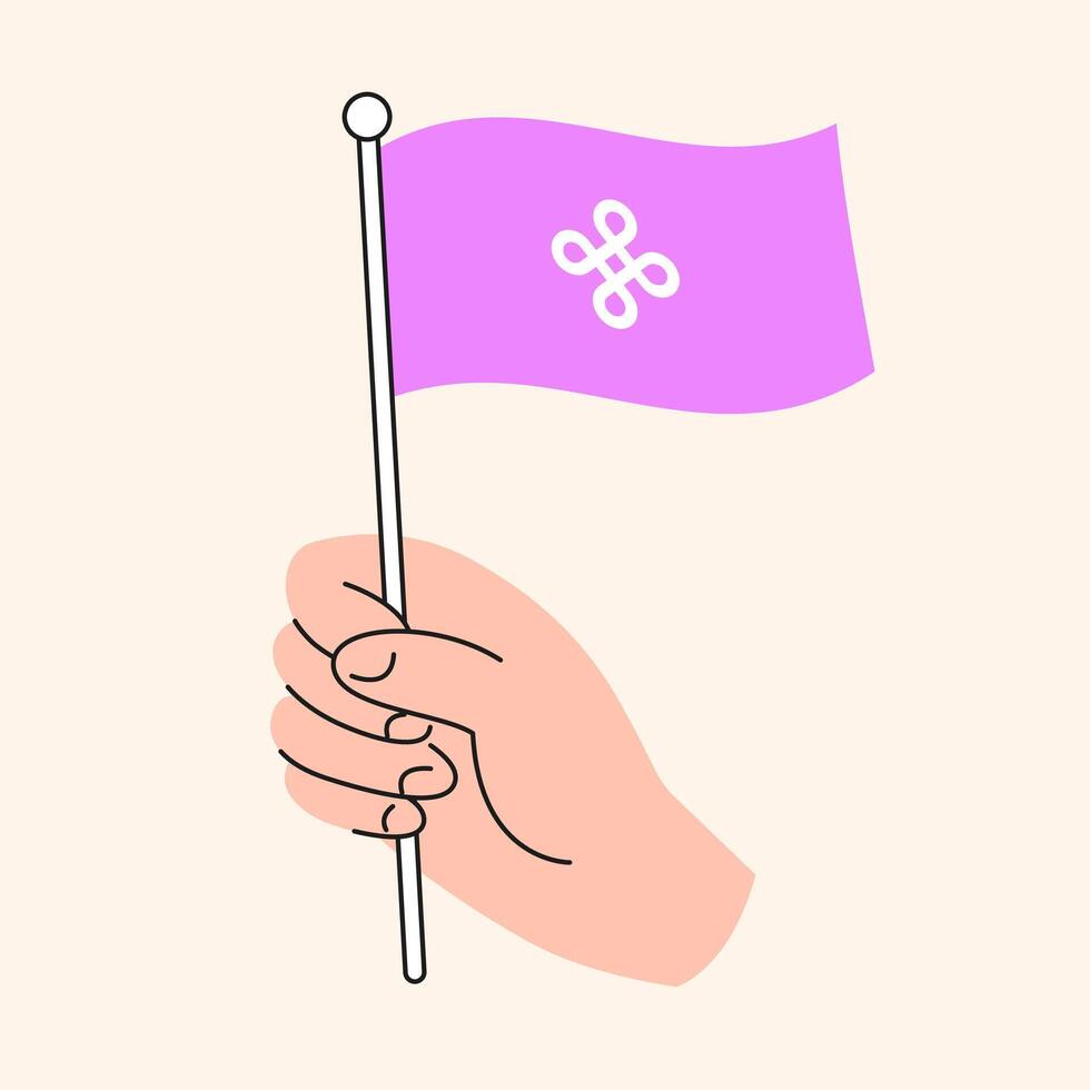 Hand Holding Purple Dymension Flag Representing Cryptocurrency and Blockchain Support, DYM Token Symbol vector