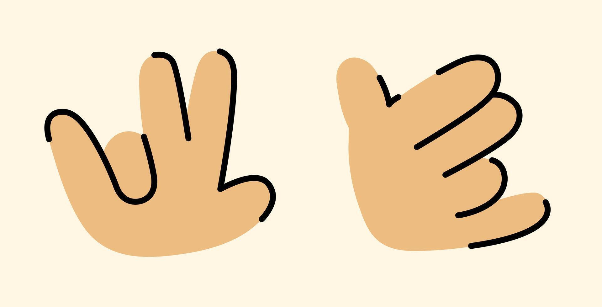 Cartoon Three Fingers Hand Gesture Illustration on Beige Background, Set of 2 Simple Drawings vector