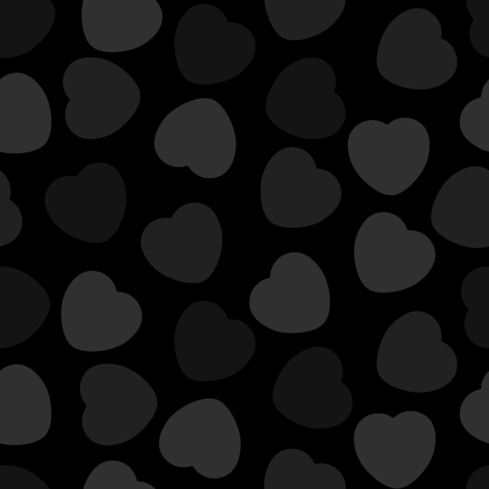 Candy Heart Pattern With Dark Gray Hearts on a Black Background. Cheerful, Love, Valentines Day Seamless Design vector