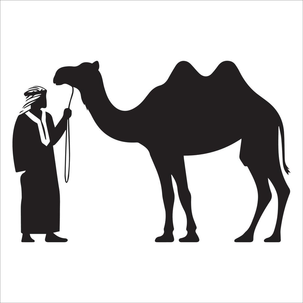 Desert Caravan Camel with Cargo Silhouette vector