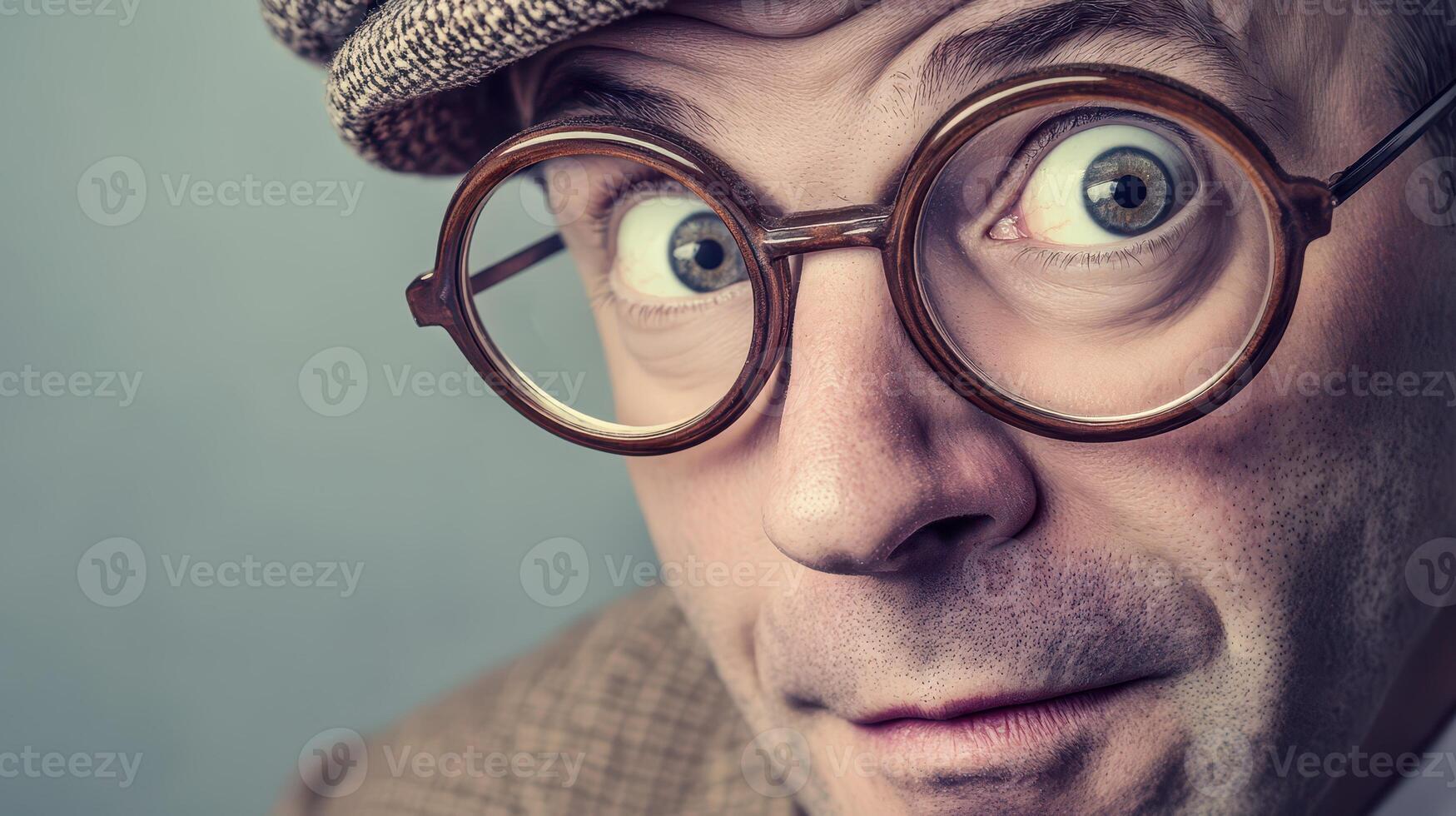 A man wearing glasses and a hat photo