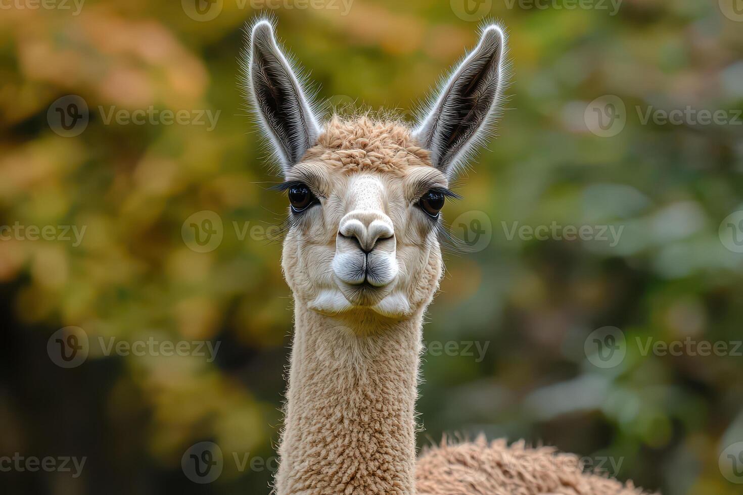 A close up of a llama with a blurry background photo
