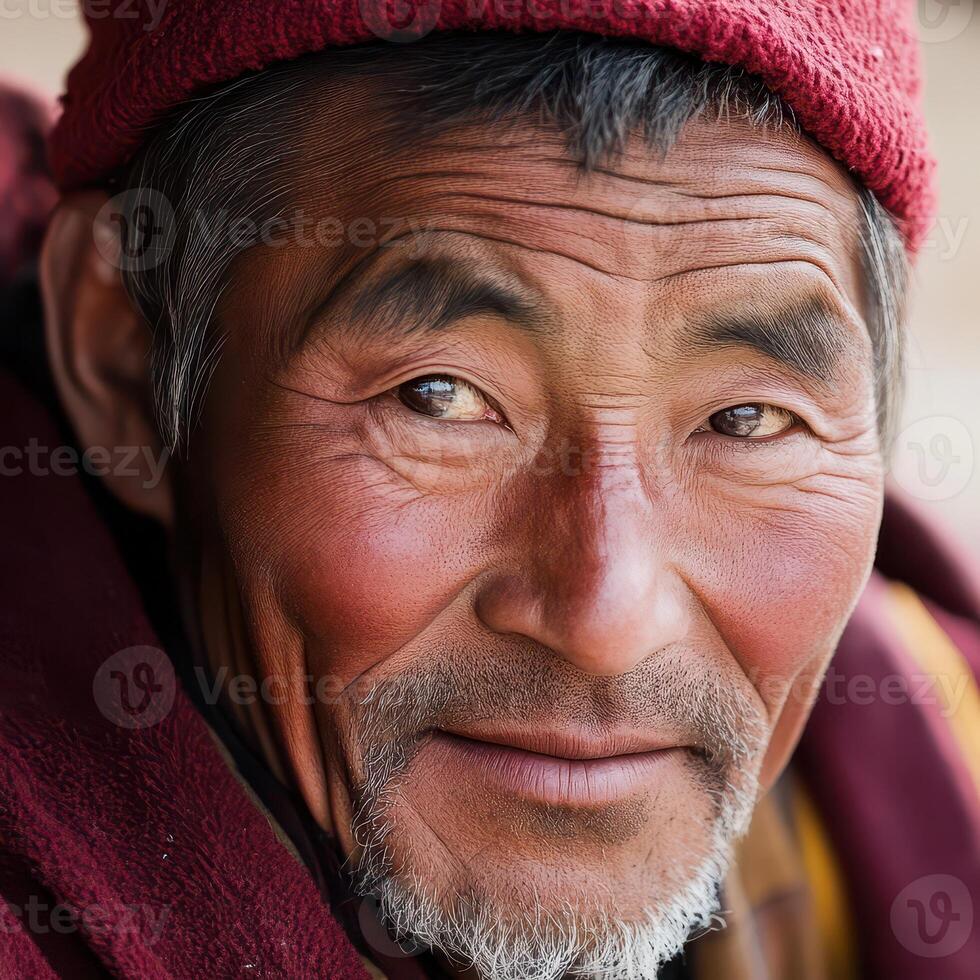 A man with a red hat on his head photo