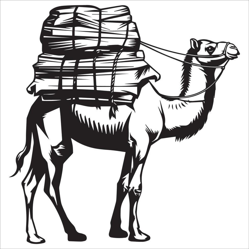 Journey Through the Desert Camel with Cargo Silhouette vector