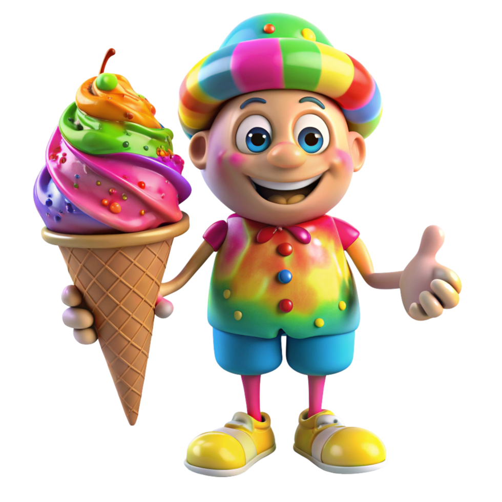 a character holding ice cream cone is isolated on transparent background png