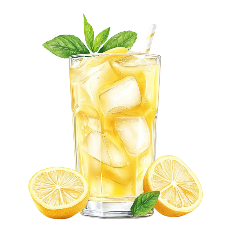 Lemonade with ice and mint leaves png